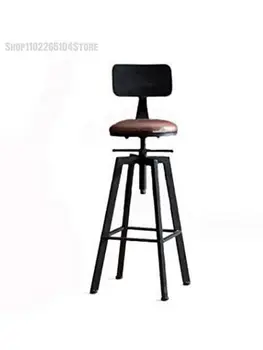 Простой железный барный стул в стиле Лофт, вращающийся барный стул в индустриальном стиле, Бытовой подъемный барный стул, стульчик для кормления из массива дерева, Высокий табурет
