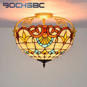 16-дюймовый верхний светильник из витражного стекла BOCHSBC в стиле Тиффани в стиле барокко, украшающий столовую, спальню, прихожую, потолочный светильник