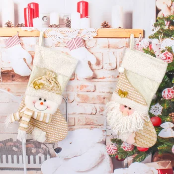 Рождественские носки с золотыми блестками, Санта-Клаус, Снеговик, сумка для подарков, Рождественская елка, носки, подвесные украшения, Новогодний декор