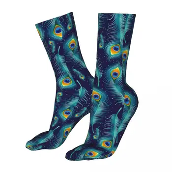 Мужские спортивные синие носки с павлиньими перьями, Хлопковые женские носки в стиле харадзюку абстрактного искусства