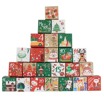 24 шт. /лот Подарочная коробка с рождественской тематикой, Санта-Клаус, Лось, Бумажный кубик, Новогодние принадлежности для гостей, конфеты, шоколад, коробка печенья
