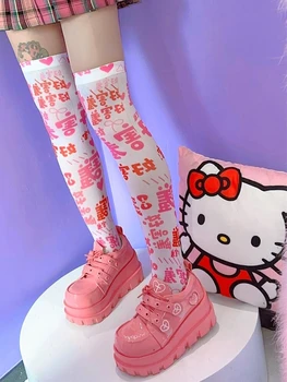 Новые носки с текстовым принтом Hot Girl, Уличная одежда, Тонкие Ножки для девочек, Белые, Милые, Розовые Носки Y2K Harajuku Lolita до колена, носки JK