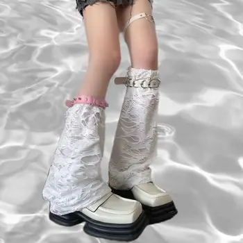 Летние Тонкие дышащие перфорированные чехлы для ног Белые длинные носки Y2K Lolita Женские гетры с фрагментированным ворсом Носки Манжеты для ботинок