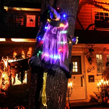 Трансграничное украшение на Хэллоуин, взбирающаяся на дерево ведьма, светодиодные фонари, светящаяся ведьма, попавшая на дерево, ведьма, украшения для вечеринки, макет реквизита.