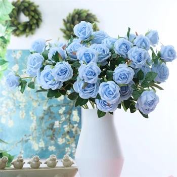Имитация цветов, небесно-голубая роза, искусственные растения, бонсай, накидка, жасмин, украшение для домашней вечеринки, свадьбы.