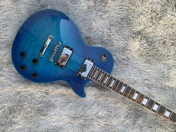 В наличии Классическая электрогитара LP синего цвета, изготовленная на заказ, массивный корпус из красного дерева со стеганой гитарой из клена, бесплатная доставка