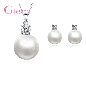 Новый набор ювелирных изделий из стерлингового серебра 925 пробы высшего качества, жемчуг с кристаллами, ожерелье, серьги-гвоздики для женщин, свадьба