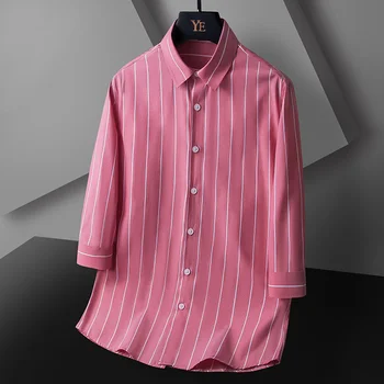 Новая модная рубашка, мужская трендовая тонкая рубашка с рукавами в три четверти, повседневное деловое удобное платье, рубашка для вечеринки