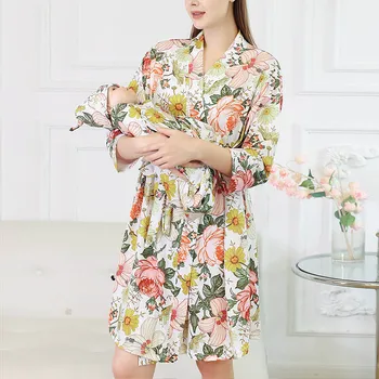 Комплект пижамы для беременных с платьем с цветочным принтом, пеленкой и повязкой на голову, женская ночная рубашка из органического хлопка