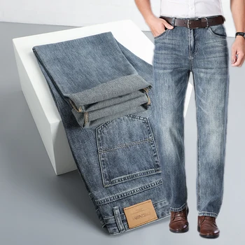 Классические летние мужские прямые свободные тонкие джинсы, деловые модные роскошные брюки-карго, стрейчевые джинсовые брюки мужского бренда