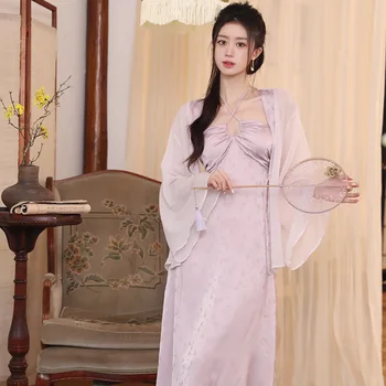 Сексуальная пижама из ледяного шелка, Летние Женские комплекты халатов, ночное платье, Сказочная Атласная Пижама из 2 частей, милая ночная рубашка с длинными рукавами в китайском стиле