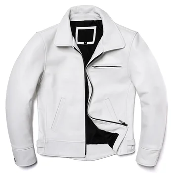 2024 Новая белая куртка из натуральной воловьей кожи, мужское пальто из натуральной кожи, приталенная модная одежда, деловые куртки с ласточкиным хвостом