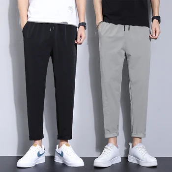 Летние Новые мужские ультратонкие брюки Ice Silk ультратонкого стиля, дышащие Спортивные трендовые Тонкие повседневные брюки 2023 года