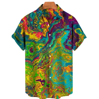Модные мужские рубашки на пуговицах, Уличная одежда, Пляжная Гавайская рубашка, Топ с лацканами, Рубашки с короткими рукавами, Одежда