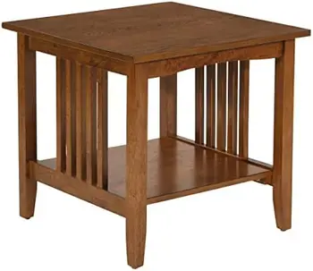 Приставной столик с нижней полкой для хранения и боковыми панелями в стиле Mission, пепельно-коричневый