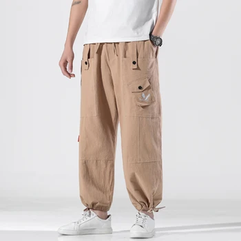 Мужские брюки для спецодежды, весна-осень, повседневные спортивные штаны с вышивкой журавля, шаровары в стиле хип-хоп с несколькими карманами, брюки