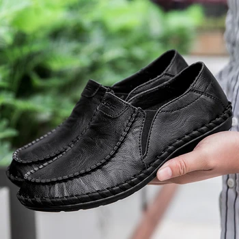 Супер мягкие мужские лоферы из натуральной кожи, Повседневная обувь для мужчин, Классические мокасины, Легкая обувь-лодочка, большие размеры 38-46