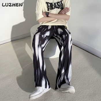 Мужские повседневные брюки нишевого дизайна с контрастным рисунком LUZHEN, окрашенные в нишевый цвет, Новые прямые уличные брюки с индивидуальностью 2023 года 848586