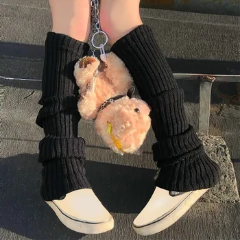Новые женские носки с длинным ворсом в стиле Лолиты, вязаные гетры, зимний однотонный чехол для ног, Y2k, носки крючком в стиле панк и готика, манжеты для ботинок