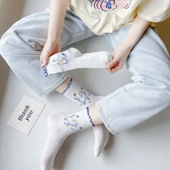 Летние Милые Однотонные Японские Дышащие Модные Сетчатые Носки Для Девочек Хлопчатобумажные Носки Короткие Чулочно-Носочные Изделия С Рисунком Кошки