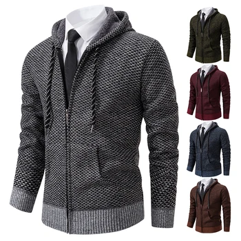 Весенне-осенние мужские толстовки, кардиган на молнии, вязаный свитер Hombre Slim Fit Коричневого цвета, флисовое ветрозащитное пальто