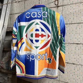 Рубашки Y2k Casablanca, повседневные топы с длинным рукавом 3XL и буквенным принтом, спортивная рубашка Casa для мужчин, Женская одежда