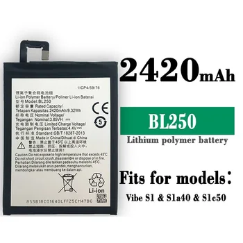 BL250 100% Оригинал для Lenovo VIBE S1 S1c50 S1a40 VIBE S1Lite S1La40 BL-250 2420mAh Bateria Аккумуляторные Батареи для мобильных телефонов