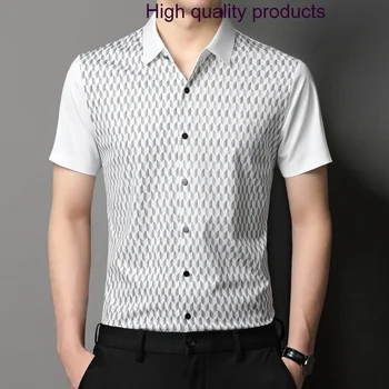 Бесшовное летнее мужское платье класса люкс с коротким рукавом, элегантная повседневная мужская мода, простые корейские мужские рубашки 4XL