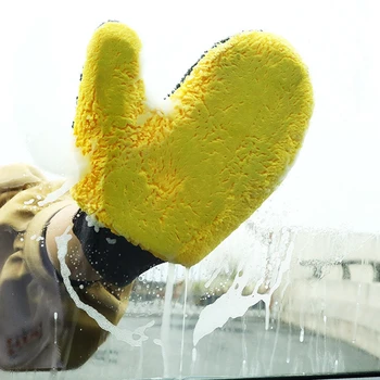 Перчатки для мойки автомобилей 1шт, автомобильные перчатки из микрофибры кораллового бархата, с сильным водопоглощением, перчатки для чистки кузова автомобиля, тряпки, чистящие средства