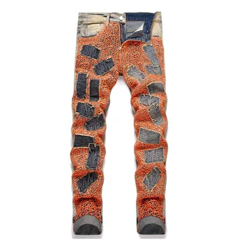 Джинсовые брюки в стиле хип-хоп, панк, выстиранные мужские джинсовые брюки harakuju в стиле пэчворк, приталенный крой