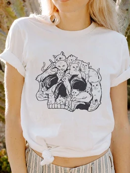 Летний акварельный тренд, женская модная одежда с принтом кота, футболка с принтом в стиле 90-х, топ с короткими рукавами и рисунком, базовая футболка