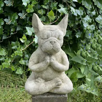 Статуя собаки дзен, статуя Будды, медитирующий бульдог, статуя медитирующей собаки, статуя французского бульдога, сидящий в медитации Садовый декор