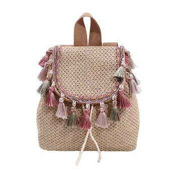 Женский рюкзак для путешествий, тканый рюкзак для отдыха в богемном стиле, большой емкости, с кисточками, ручной работы, простой отдых на море