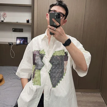 Высококачественная летняя белая рубашка с коротким рукавом и вышивкой, японская рубашка с коротким рукавом и пятью рукавами, мужская и привлекательная.