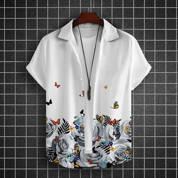 2023 Новые Гавайские Рубашки В Стиле Китайских Чернил Для Мужчин С 3D Принтом Бабочки, Высококачественная Мужская Одежда, Свободные Рубашки Оверсайз, Блузки