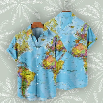Морская карта, Мужские Рубашки, Летние Модные Топы С Коротким Рукавом 2023, Пляжные Рубашки для Мужчин, Социальные Негабаритные Гавайские Camisas De Hombre