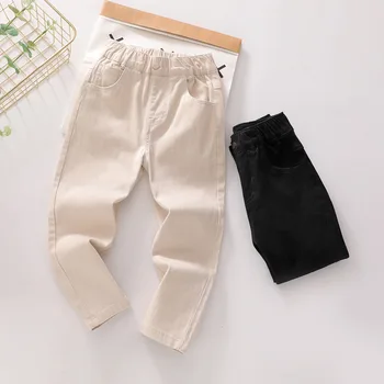Новые осенние брюки для девочек 2023 года из саржевого хлопка средней и высокой эластичности, облегающие брюки