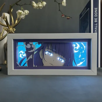 Raiden Shogun 3D Аниме Светодиодный световой короб Genshin Спальня Ночник Фигурка Игрушки Свет для вырезания из бумаги Подарок на День Рождения малышу