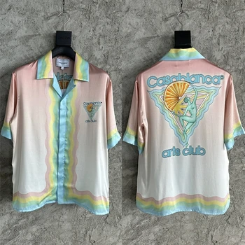 Шелковые рубашки Casablanca для мужчин и женщин, Гавайская пляжная рубашка с градиентом лучшего качества 1: 1,