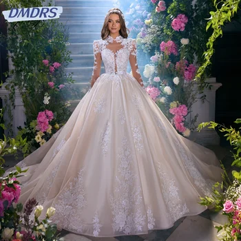Романтическое кружевное платье в пол для невесты, Элегантное свадебное платье трапециевидной формы с длинным рукавом, Королевское Vestido De Novia