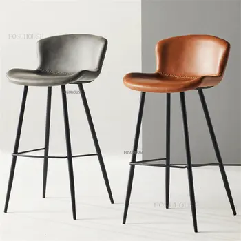Nordic light роскошное Барное кресло из натуральной кожи с седлом, Мебель для бара, домашняя кухня, Столовая, Барный стул, Простой Железный Высокий стул для отдыха Z