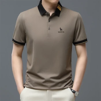 Деловая рубашка-поло HAZZYS, мужские топы, 2023 Новая мода, повседневная офисная рабочая одежда с коротким рукавом, Летняя мужская рубашка-поло с корейским принтом