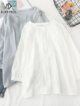 Новые осенние хлопчатобумажные Белые рубашки, Женские топы с кружевной вышивкой, Свободная блузка с рукавами три четверти, Модные Основы, Весна 2023, T39388QM