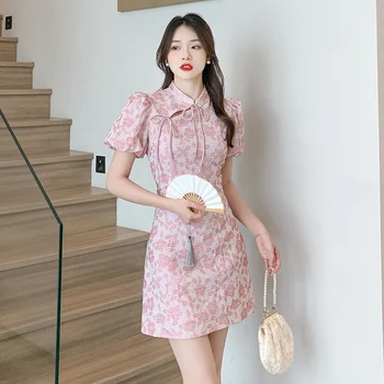 Новое летнее платье 2023 Huai, новое китайское Ципао, Жаккардовая юбка с рукавами-пузырями, восстанавливающая древние способы одевания