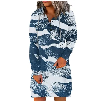 Женское платье-свитер с модным принтом, Повседневный пуловер с капюшоном и завязками, топ с длинным рукавом, осень-зима, Уличное платье Y2k