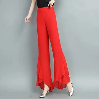 2023 Новые шифоновые брюки, Широкие брюки, женская летняя юбка, брюки с гофрированным краем, девятиточечные Микро-расклешенные брюки, Тонкие брюки