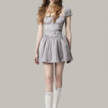 Высококачественное Атласное Каскадное Плиссированное платье Женское Летнее Сексуальное Мини-платье с коротким летящим рукавом Потрясающей роскоши Vestido