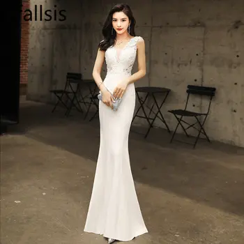 Ofallsis Белое кружевное вечернее платье без рукавов женское 2023 Новое Темпераментное банкетное длинное платье с текстурой 