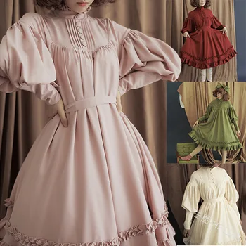 Готическое винтажное платье в стиле Лолиты, женское Средневековое Викторианское платье принцессы-горничной, костюм для Хэллоуина с рукавом-фонариком, Милое платье Феи для девочек