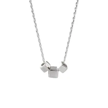 TKJ Серебро 925 Пробы 4 мм Тройной Куб Кулон Ожерелье для Женщин Девочек Ювелирные Украшения Подарок